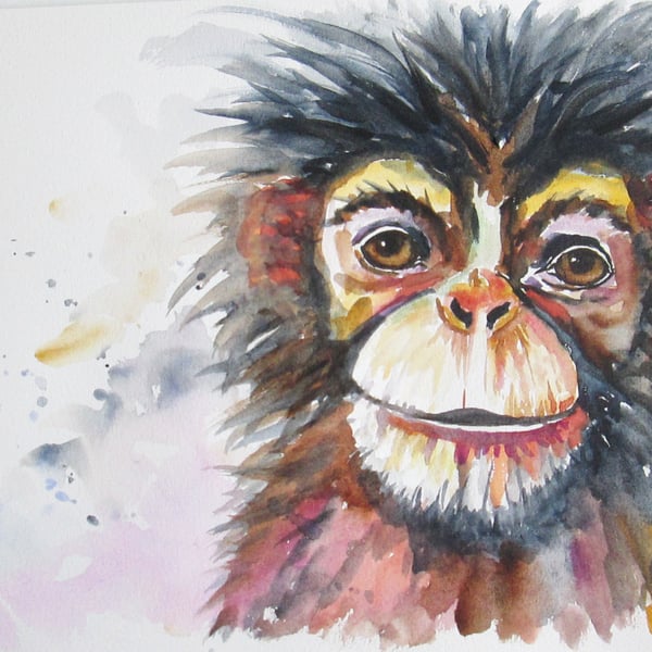 Chimpanzee Monkey Original Watercolour Painting