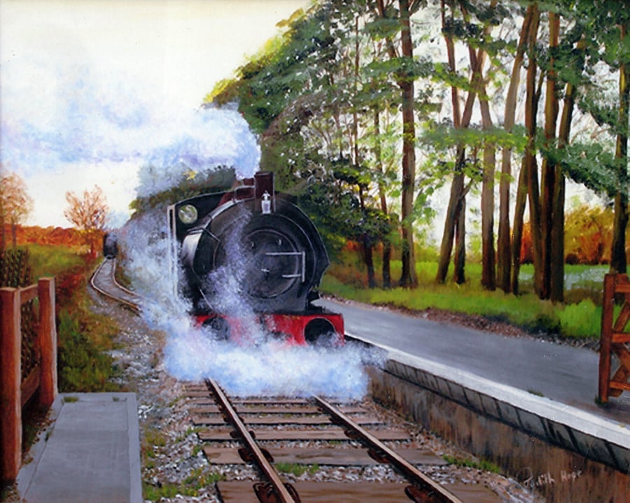 Acrylic Painting of a Train on the Poppy Line in North Norfolk card or print
