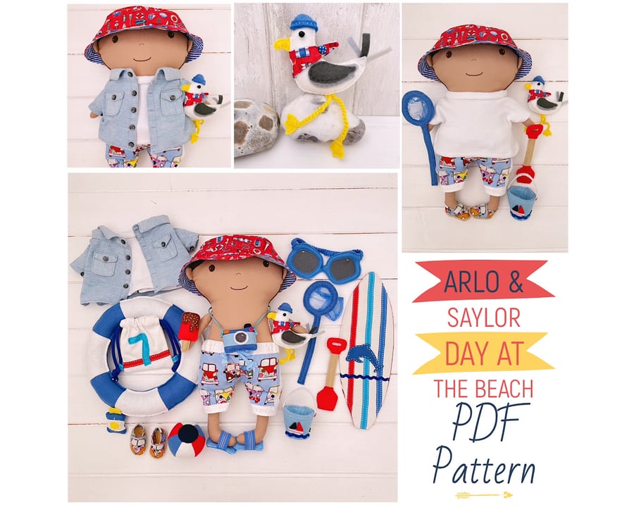 Digital PDF Sewing Pattern for Boy Doll 'Arlo' & Seagull Pal 'Saylor' 