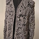 Grey Crochet Cardigan – Irish Lace Style, Handmade, Size 16Handmade Grey Irish L