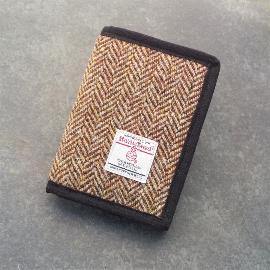 Harris tweed wallet brown herringbone billfold gift for men