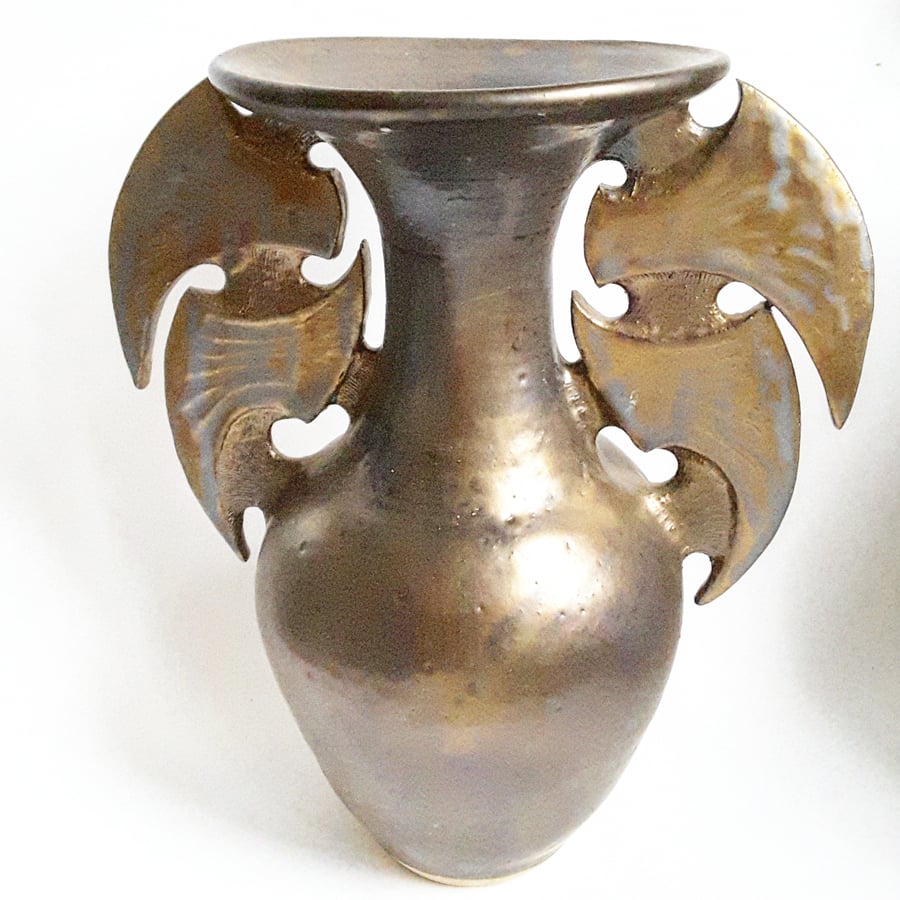 Sculptural Bronze Effect Ceramic Vase 