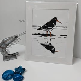 Mounted Print Hand made original linocut 'Oyster Catcher'