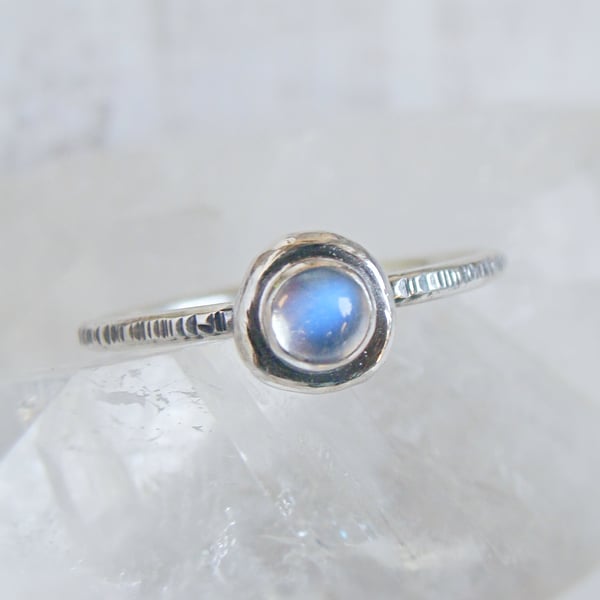 Recycled Sterling Silver Pebble Stacker Ring with Blue Moonstone No.2