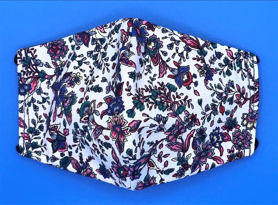 Floral Triple Layer Face Mask. Double Sided. 100% Cotton Fabric.