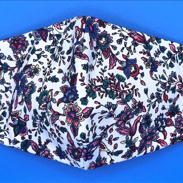 Floral Triple Layer Face Mask. Double Sided. 100% Cotton Fabric.