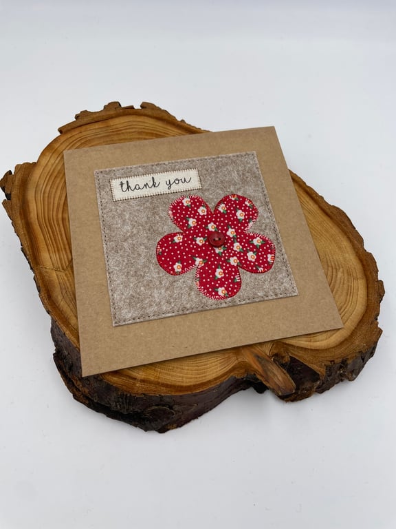 Pretty appliqué flower thank you card