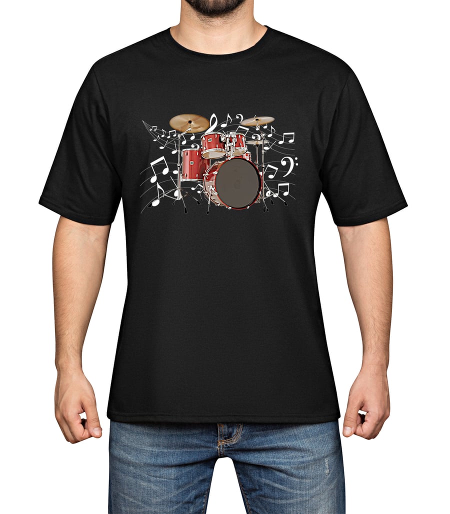 Drum Kit T Shirt, Drummers T Shirt, Men’s Drum Kit Top, Cotton T Shirt,