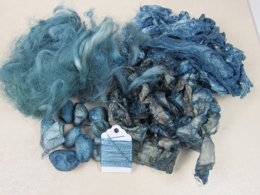 Natural Dye Indigo Blue Mixed Silk Fibre Texture Craft Pack