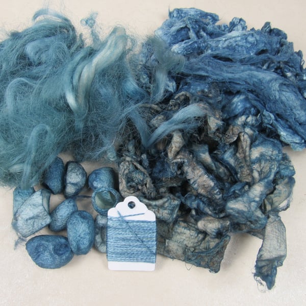 Natural Dye Indigo Blue Mixed Silk Fibre Texture Craft Pack