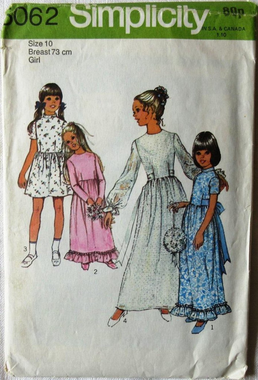 A sewing pattern for a girl's dress in two lengths (bridesmaid, party, day dress