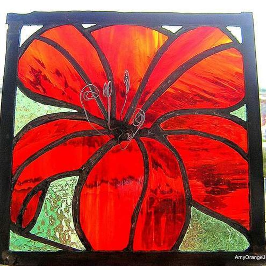 Sunburst Lilly Stained Glass Panel