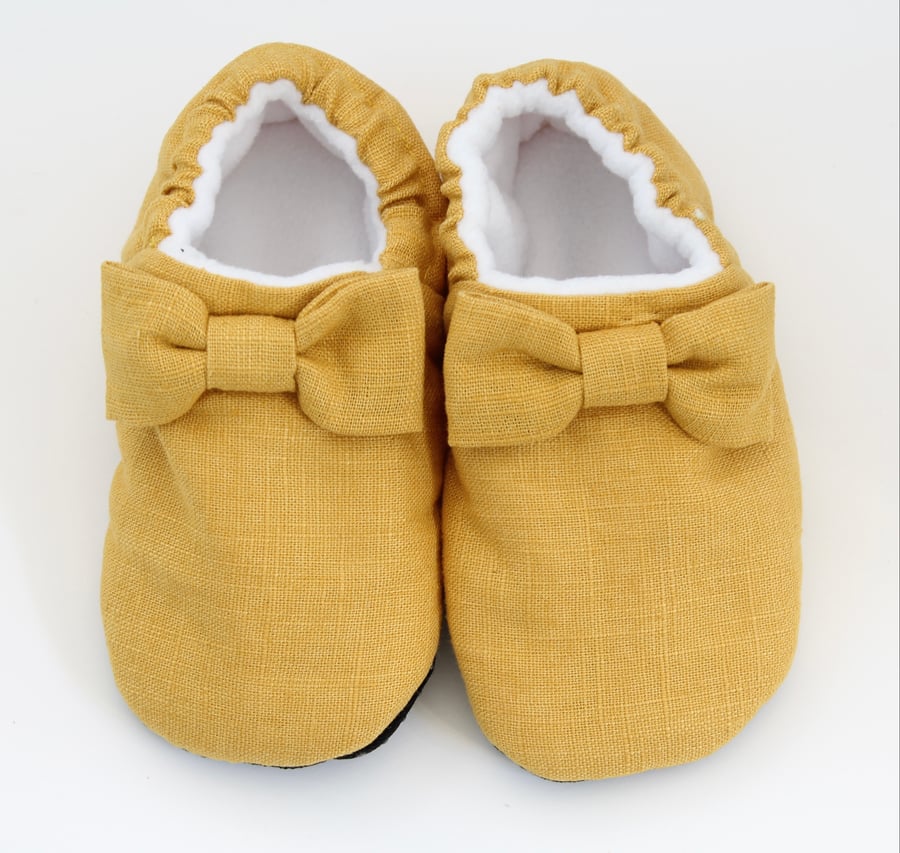 UK size 6 slippers, toddler slippers, mustard linen girls slippers, indoor shoes