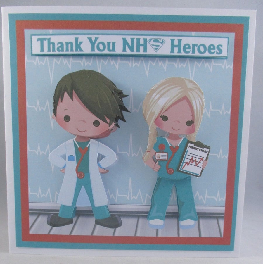 Thank you Greeting Card for NHS Staff, Doctors, Nurses, Decoupage ,3D
