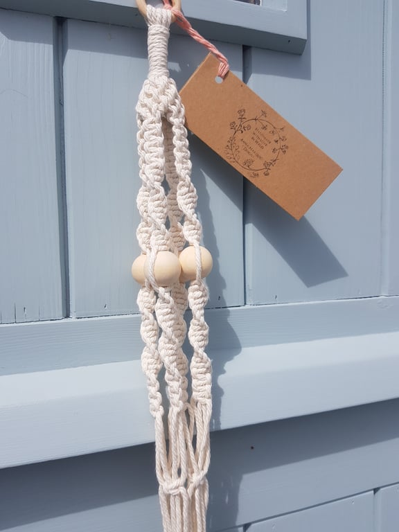 Seconds Sunday Macramé plant holder hanging basket with wooden beads