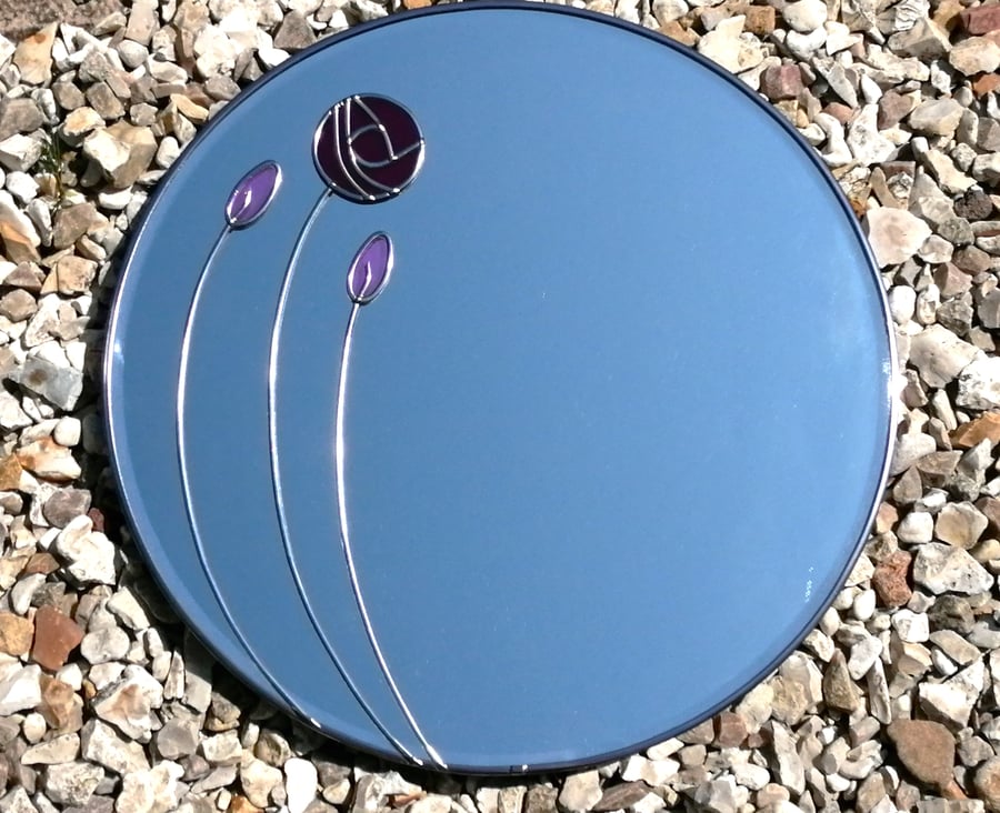 Sugar Plum is a Macintosh Inspired Stained Glass Effect 40 cm Round Wall Mirror 