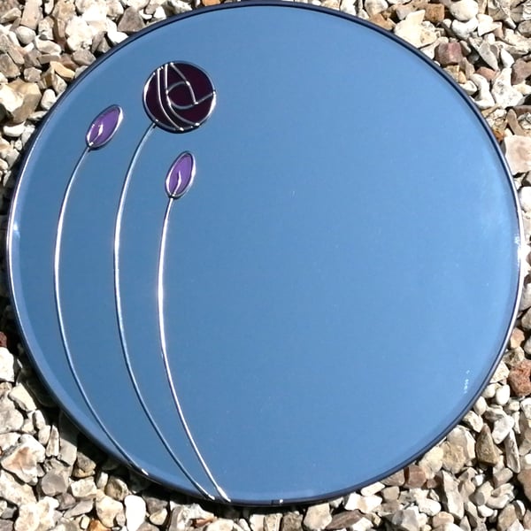 Macintosh Inspired Plum Rose and Lilac Buds 40 cm Round Wall Mirror
