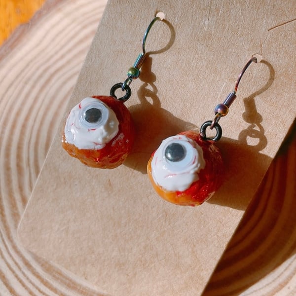 Halloween Meatball Eyeball Earrings 