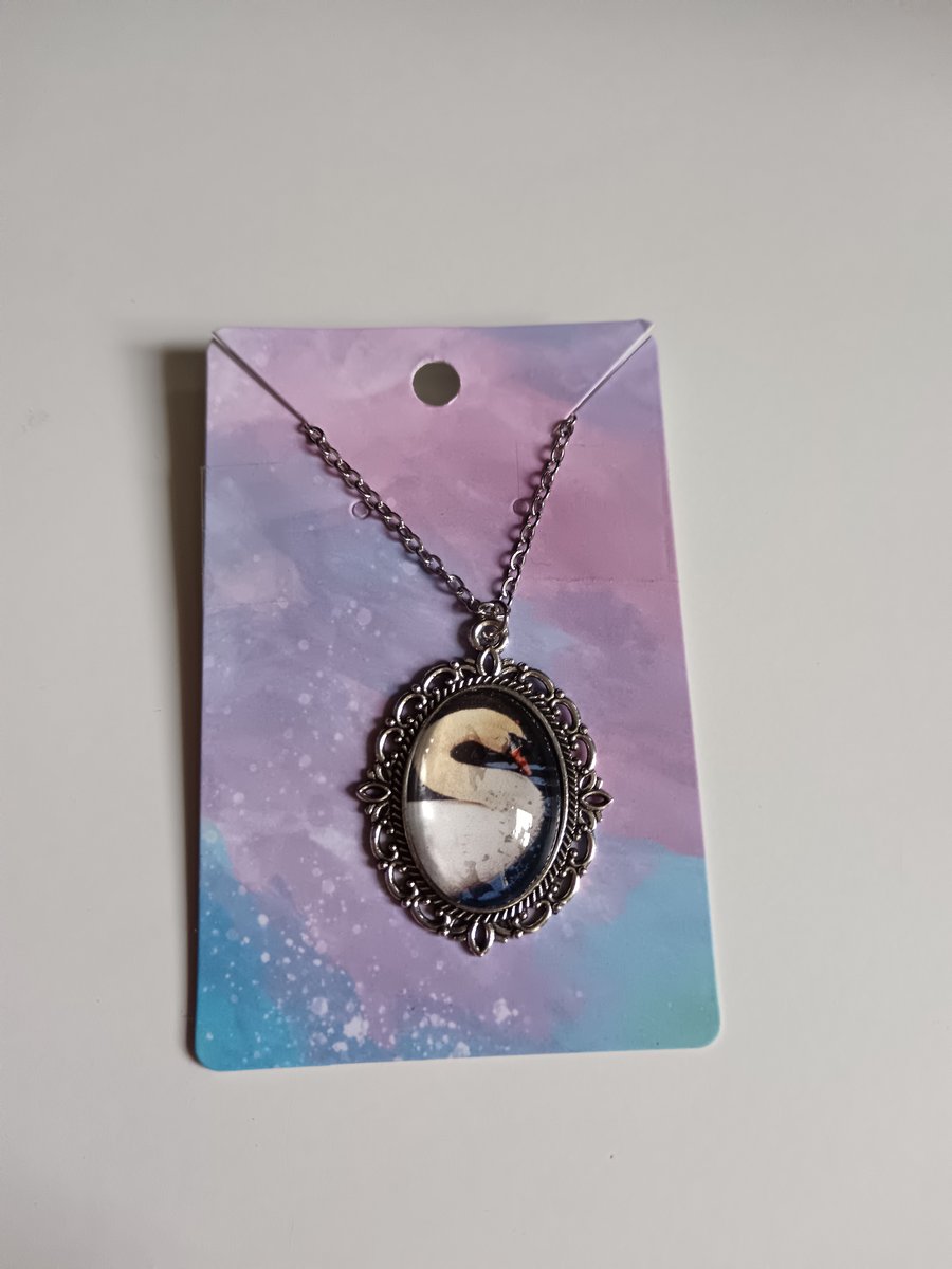 Beautiful swan photography bronze filigree pendant necklace