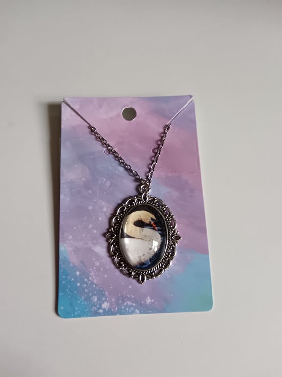 Beautiful swan photography bronze filigree pendant necklace