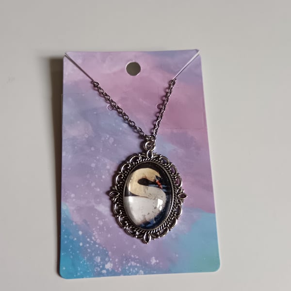 Beautiful swan photography bronze filigree pendant necklace