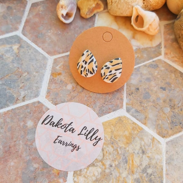 Light animal print polymer clay studs