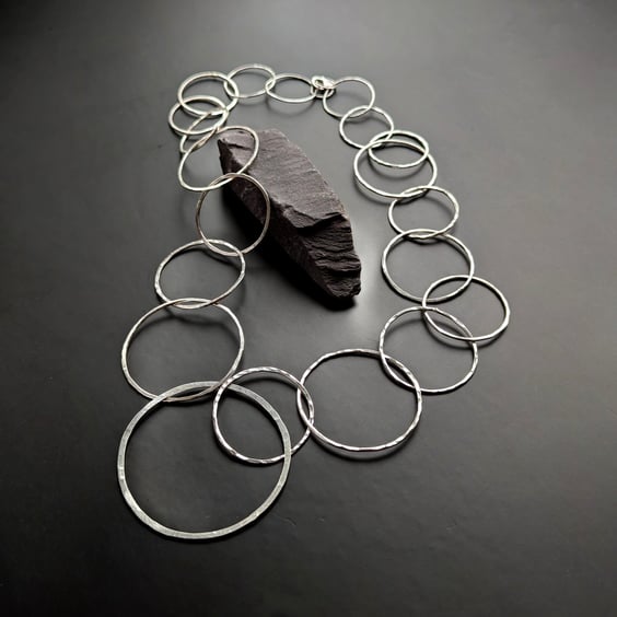 STERLING SILVER 24" Hoop Necklace, Handmade Urban Jewellery