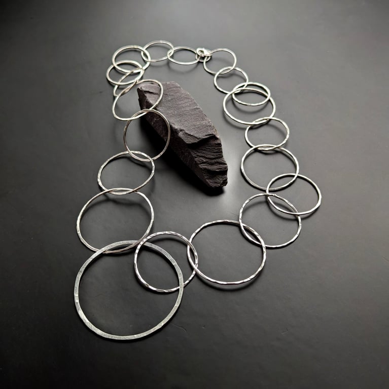 STERLING SILVER 24" Hoop Necklace, Handmade Urban Jewellery
