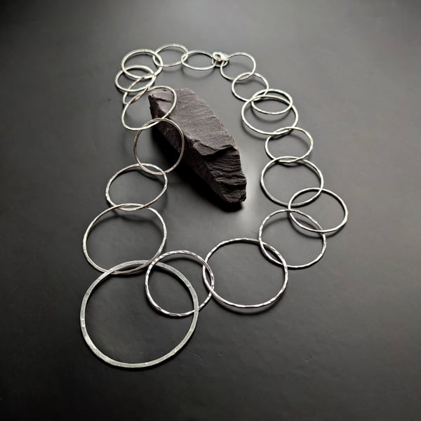 STERLING SILVER 24" Hoop Necklace, Handmade Urban Jewellery