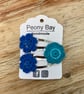 Set of 3 flower hair clips, girls hair slides in blue