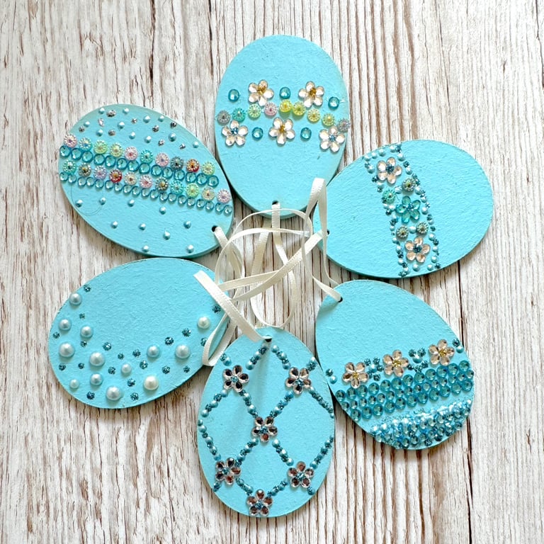 6 Easter egg decoration - hanging jewelled egg, set of 6
