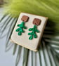 Walnut and Forest Green Matisse Inspired Earrings - Image 3