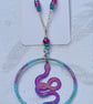 Large Serpent Pendant Necklace - pinks blues - Image 9