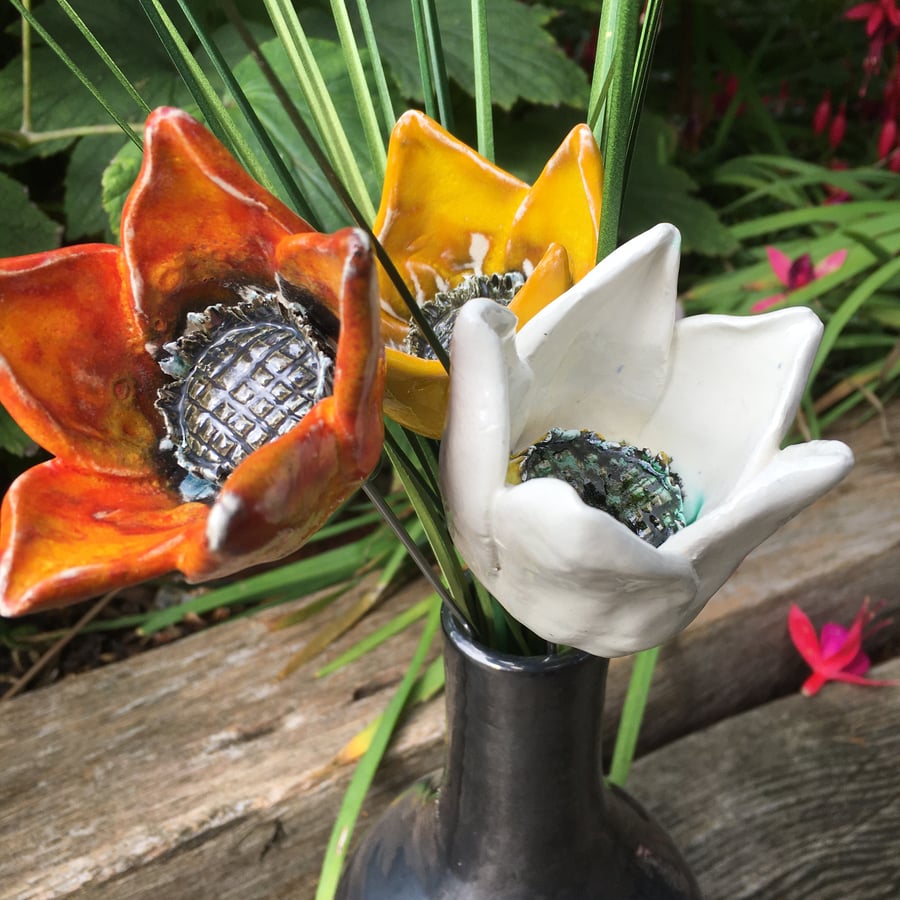 Ceramic orange flower for table decoration, garden, flower posy. flower gift