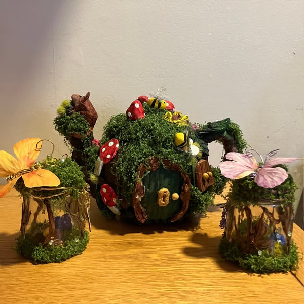 The Harvest Mouse's Hand-Sculpted Heirloom Teapot & Fairy Jars Trio