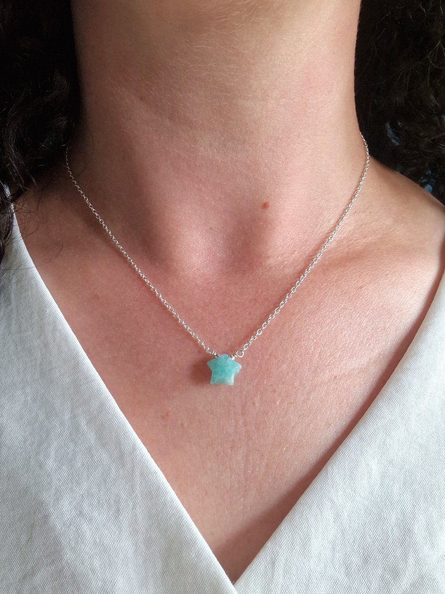 Amazonite star gemstone with ecycled sterling silver necklace 