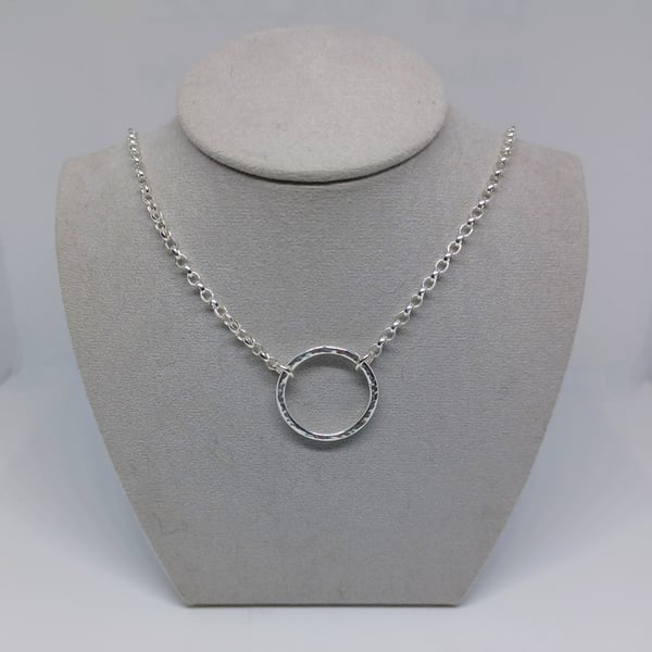 Sterling Silver Karma Necklace, Sterling Silver Hammered Ring Necklace, Infinity