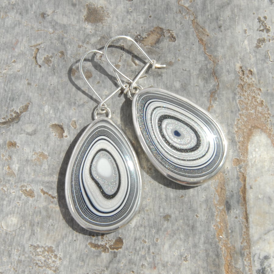 Sparkly fordite drop earrings (sterling silver)