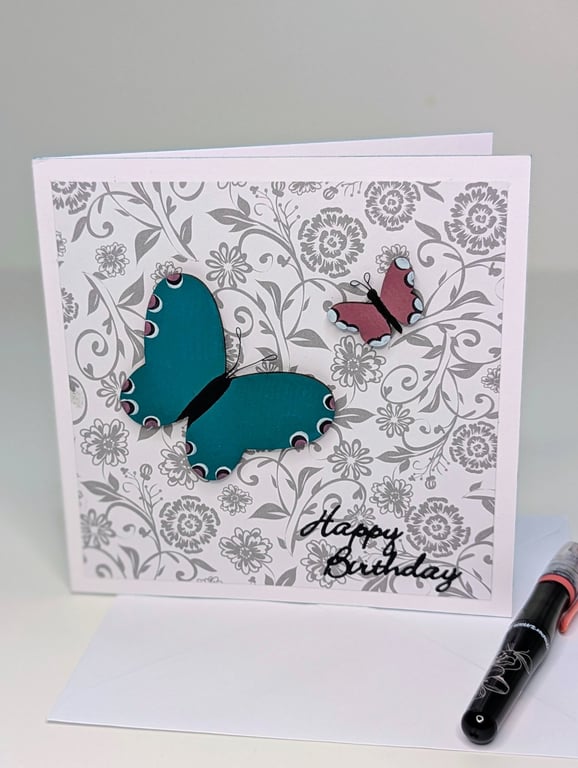 Butterflies handmade card, pretty birthday card for her