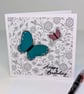 Butterflies handmade card, pretty birthday card for her