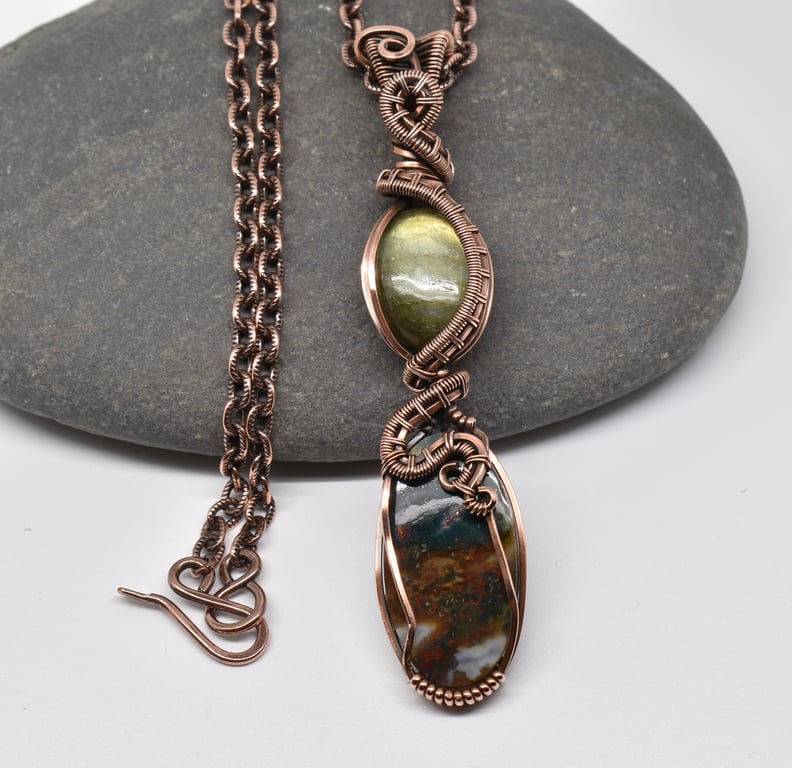 Labradorite and Bloodstone Double Stone Pendant