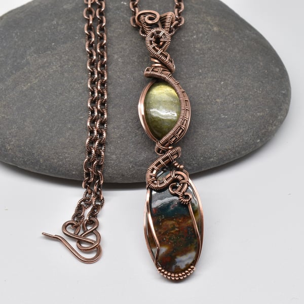 Labradorite and Bloodstone Double Stone Pendant