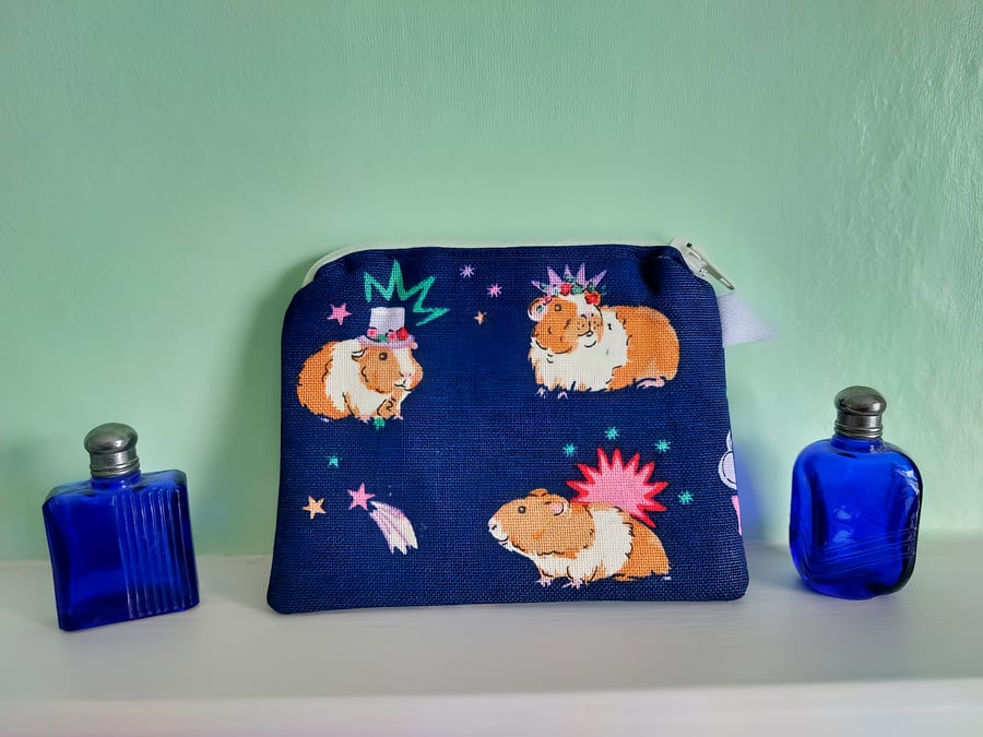 Fun Guinea Pigs Blue Cotton Coin Purse or Card Holder.