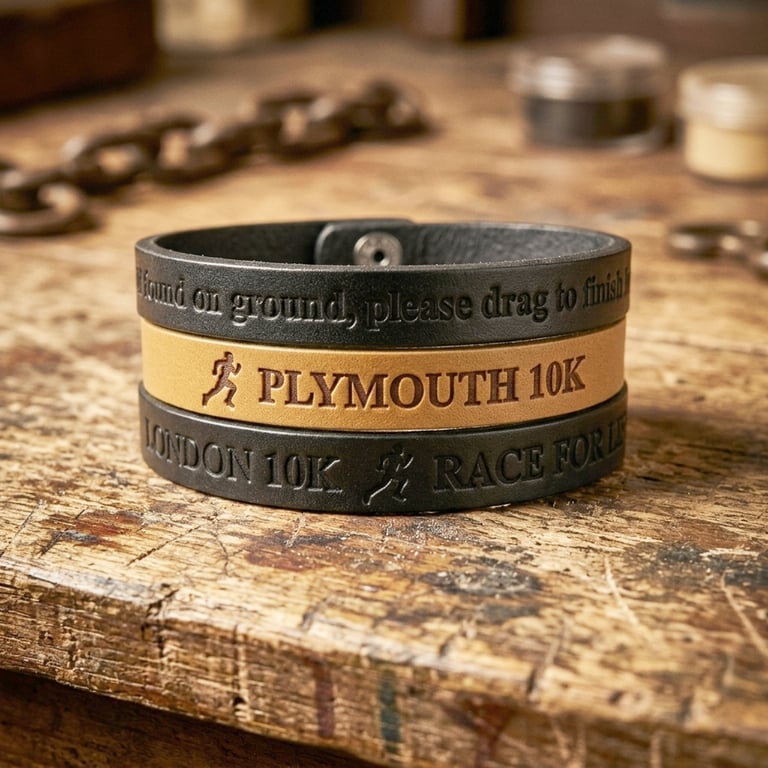 10K Runners Bracelet - Leather - Personalised - Choice of Colours - Adjustable