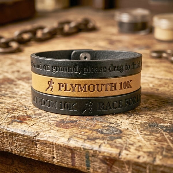10K Runners Bracelet - Leather - Personalised - Choice of Colours - Adjustable