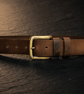 Patina Brown Full Grain Pull-Up Leather Belt Antique Brass Buckle Mens Belt 38mm