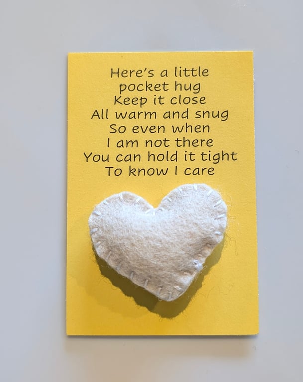 Handmade handsewn felt mini heart shaped pocket hug cream