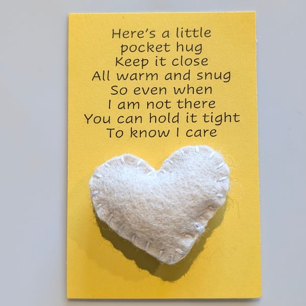 Handmade handsewn felt mini heart shaped pocket hug cream