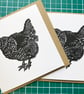 Little maran hen lino print greetings card - Image 1