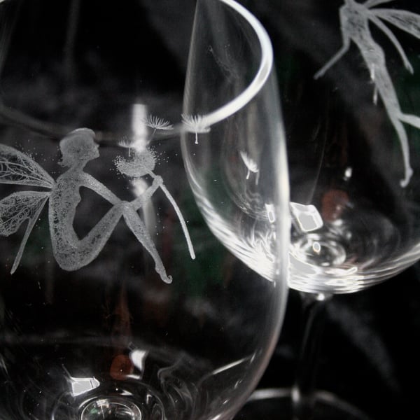 Pair of Hand Engraved Fairy Glasses